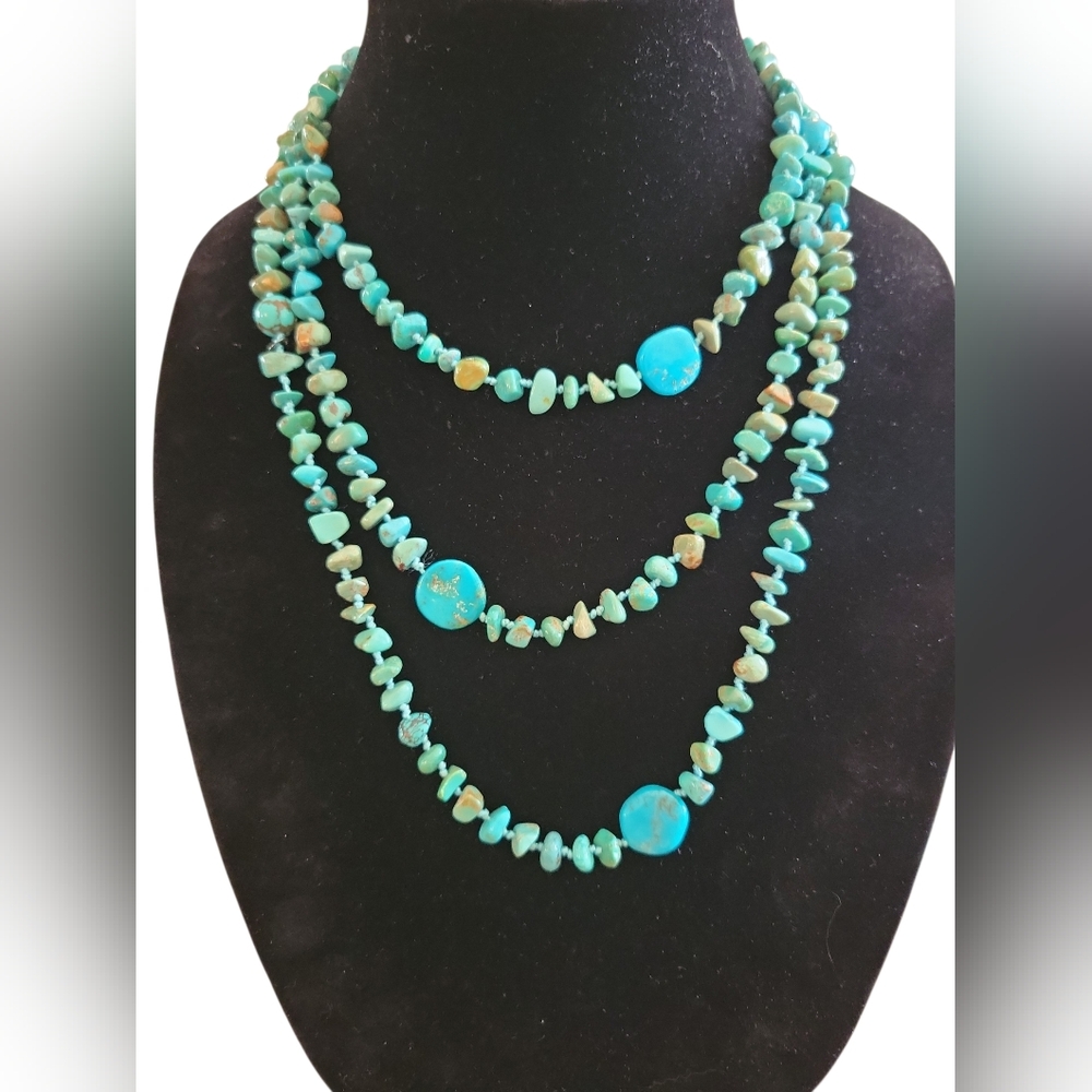 Sally C Treasures Hand Knotted Turquoise Chip Necklace